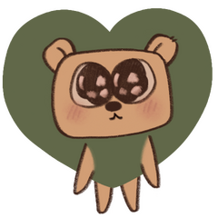 digital art of a little brown circular teddy bear sat in some green grass,