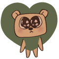 digital art of a little brown circular teddy bear sat in some green grass,