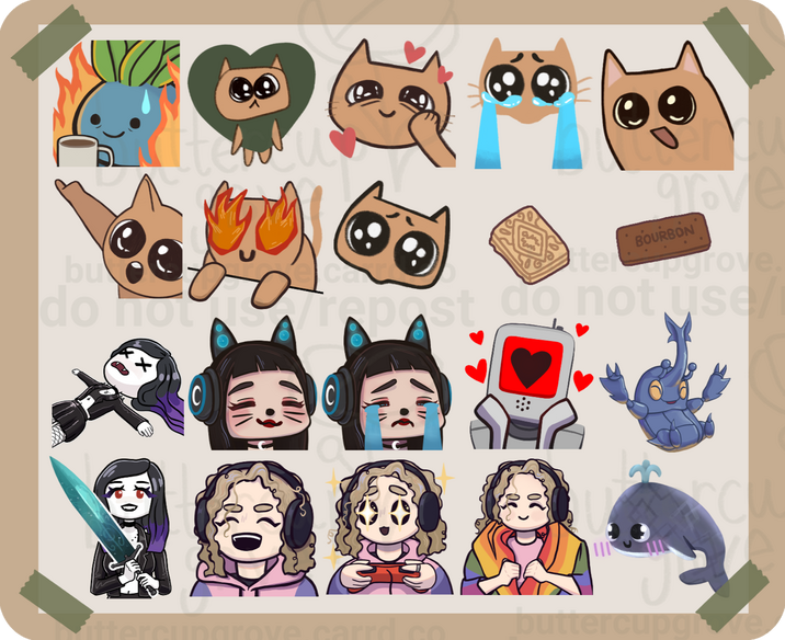 showcase of buttercupgrove's emotes, in 4 rows of 5.